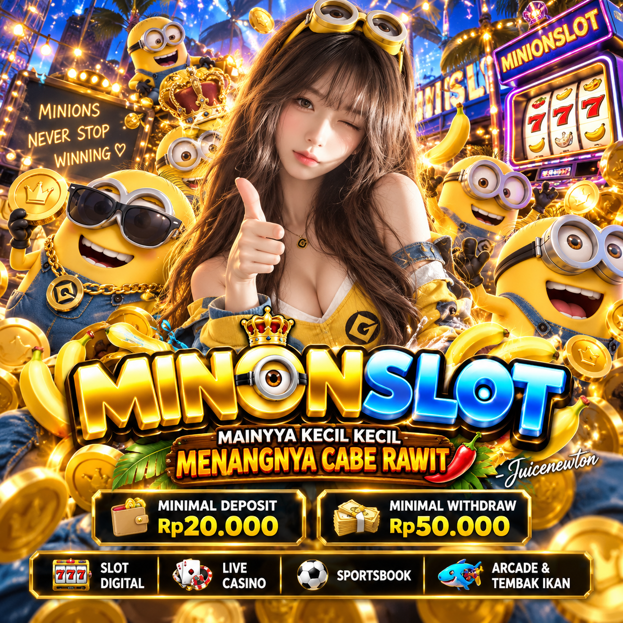 MINIONSLOT || Mainnya Kecil Kecil Menangnya Cabe Rawit - Juicenewton